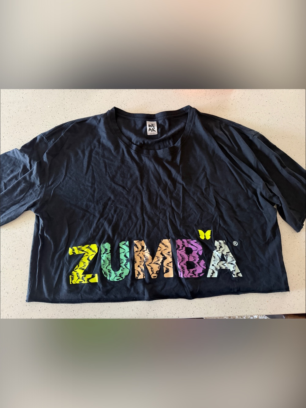 Zumba Fitness Black Crop Top with Neon Rainbow Logo